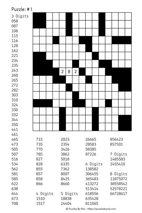 56309571. 69169365. 77916380. The Daily Printable Huge 246-Number Fill-In Puzzle is easily the world's largest daily number puzzle. It is comprised of numbers from three to eight digits in length. Guaranteed to be a challenge by size alone, the puzzles also incorporate the quality enhancing features found in our other fill-ins.. Fill ins